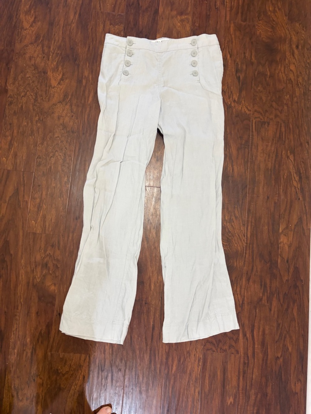 Max Studio Cream Linen Sailor-Button Pants